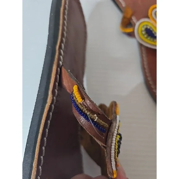 Womens Brown Learher Beaded Tong Sandals Size 42 / US 10 - Picture 3 of 6